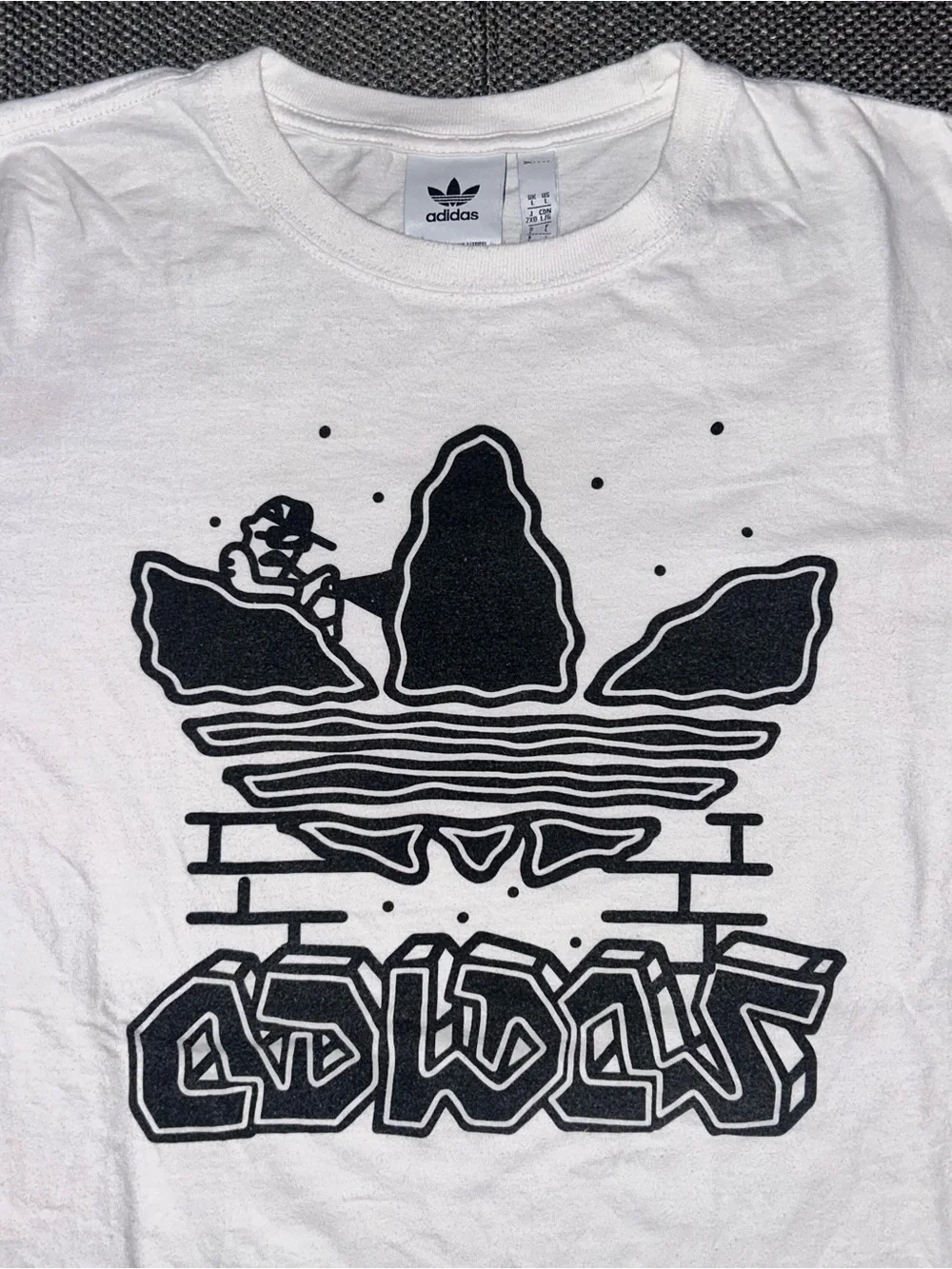 Rare adidas Originals White Graffiti Artwork Trefoil Tee